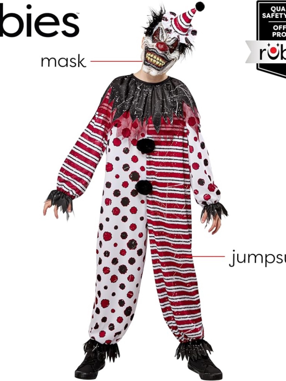 Rubies Scary Clown Halloween Costumes for Kids Size Large (10-12) Years - Picture 2 of 11
